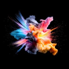Poster - Radiant and otherworldly fibers of incandescent hues entwining and intertwining on a pitch black backdrop