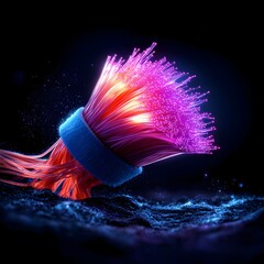 Poster - Radiant otherworldly fibers of incandescent hues entwining and intertwining on a pitch black backdrop creating a visually arresting tapestry of neon tendrils pulsating with mesmerizing intensity