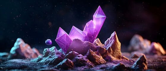 Poster - Soaring purple infographic chart against a darkened retrofuturistic environment conveying ideas of financial growth progress and technological innovation through a 3D CGI visualization