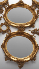 Wall Mural - Antique round oval gold picture mirror frame isolated on transparent or white background vertical