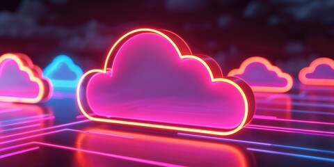 Poster - A vibrant, glowing cloud design against a dark backdrop, representing modern technology and digital storage concepts.