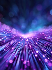Poster - A vibrant, abstract image showcasing flowing purple and blue light strands with glowing particles, creating a sense of depth and movement.