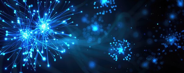 Poster - A vibrant display of blue lights resembling glowing particles in a dark background, creating a dynamic and energetic atmosphere.