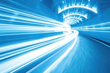 Poster - A dynamic image of a blue-lit tunnel, showcasing streaks of light that convey speed and movement.