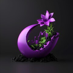 Poster - rendered 3d visualization of a dynamic purple business chart blossoming against a somber background 