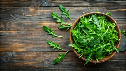 Wall Mural - Fresh arugula leaves arranged in a top view , green, organic, salad, healthy, food, vegetables, natural, fresh, texture