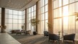 © Justlight - Large panoramic windows flood the area with natural daylight framed by curtains that gently diffuse sunlight enhancing the inviting atmosphere of the lounge and highlighting the
