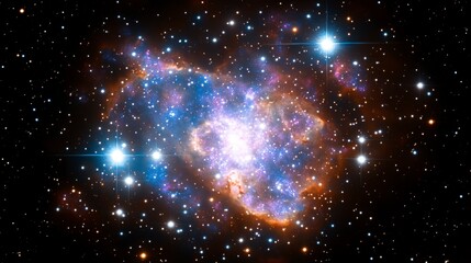 Wall Mural - Majestic galaxy cloud nebula blending radiant hues of blue purple and orange surrounded by twinkling stars Perfect for astronomy-themed backgrounds