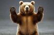 © Kseniya - hyper-realistic bear standing upright paws raised gesture peace funny cheerful animal wildlife isolated background