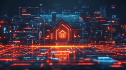 Poster - Glowing holographic smart home interface showcasing advanced technology design