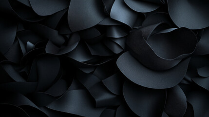 Poster - Elegant arrangement of black textured ribbons and curls creating a sophisticated display