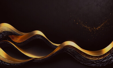 Poster - Gold and black wave with a lot of sparkles. The wave is very long and has a lot of detail