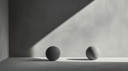 Poster - Modern minimalist design with geometric shapes and dramatic lighting in a simple interior