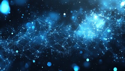 Poster - Abstract Blue Background of Glowing Particles and Connecting Lines in a Cosmic Landscape Representing Data, Technology, and Digital Connections for Stock Photography