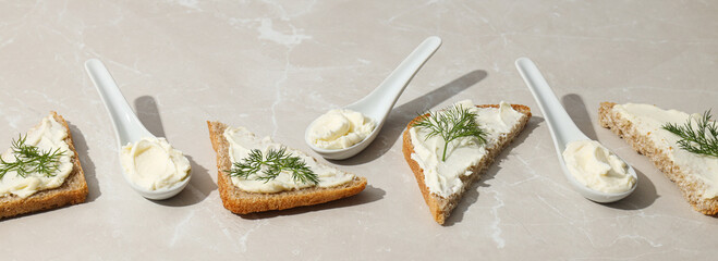 Wall Mural - Sandwiches with Philadelphia cheese on a light background.