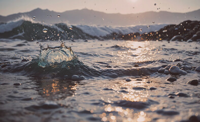 Poster - Splash of water in the ocean. The water is blue