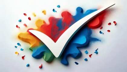 Poster - A colorful splash with a prominent white check mark symbolizes approval and creativity.