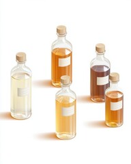 Poster - Bottles displayed with varied liquid colors studio setting product minimalist environment aesthetic viewpoint