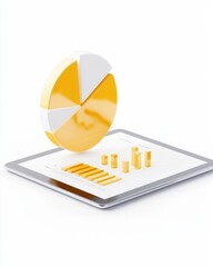 Poster - Data visualization action with pie chart and bar graph on tablet modern office environment digital analytics concept