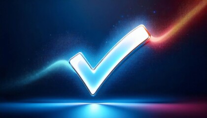 Poster - A glowing checkmark symbolizing approval and success against a dark background.