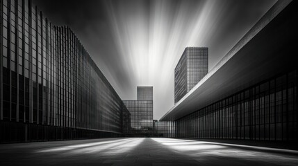 Poster - Monochromatic urban landscape with striking light contrasts 