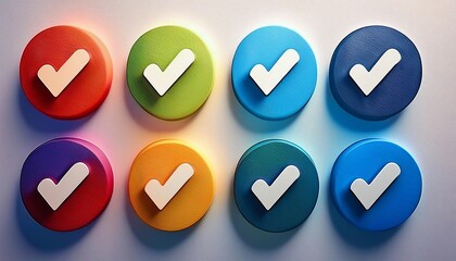 Poster - Colorful checkmark buttons arranged in a grid, symbolizing completion or approval.