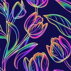 Wall Mural - Neon Bright Tulip Seamless Pattern