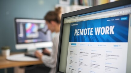 Poster - A workspace featuring a computer screen displaying 