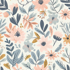 Poster - Cute Pastel Floral Seamless Pattern