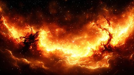 Poster - Fiery Nebula Cosmic Background Space Stars Galaxy Fire Energy Power Abstract