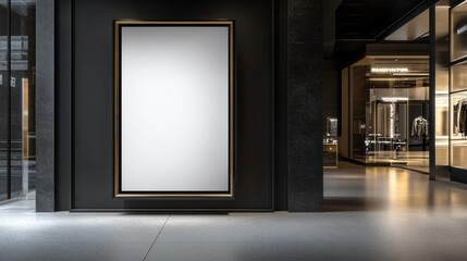 Poster - Minimalist gallery space with a blank frame 