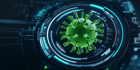 Aufkleber - Coronavirus under examination: futuristic interface analyzing virus in laboratory setting