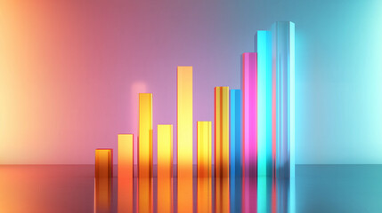 Poster - Colorful growing bar graph showing increasing statistics in abstract background