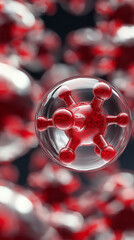Aufkleber - Red virus in transparent sphere floating among other viruses