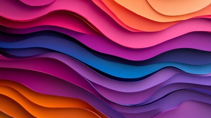 Poster - Vibrant Abstract Waves: A Colorful Composition of Layered Paper Art in Shades of Pink, Purple, Blue, and Orange for Creative Design Projects