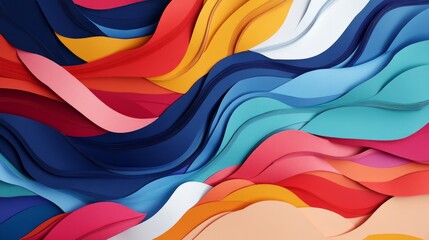 Poster - Vibrant Abstract Waves of Colorful Paper Layers Creating a Beautiful, Textured Surface in Dynamic Swirls for Artistic Backgrounds and Designs
