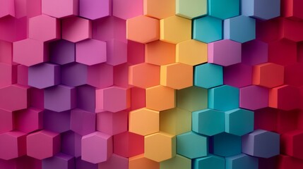 Poster - Vibrant Geometric Hexagon Patterns in Vivid Colors Creating a Stunning Background for Modern Decor, Art, and Creative Designs with Depth and Texture