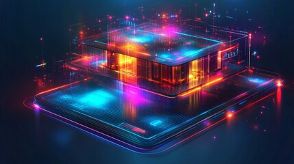 Poster - Glowing holographic smart home projection showcases future technology in vibrant colors