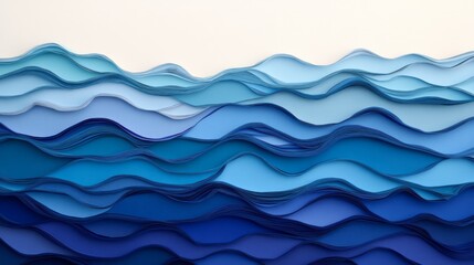 Poster - Abstract Layers of Blue and Aqua Waves Created with Paper Art Design, Showcasing a Beautiful Blend of Shades Capturing Depth and Movement in a Unique Artistic Expression