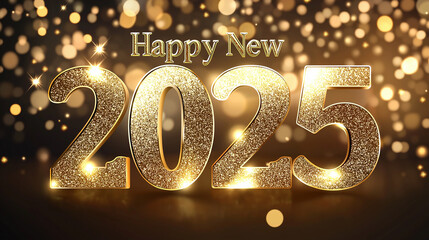 Poster - Happy new year 2025 golden glitter text on festive background celebrating the upcoming year