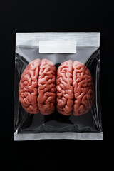 Poster - Two brains preserved in plastic bag for sale on black background