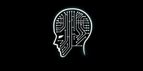 Poster - Human head silhouette with electronic circuit, representing artificial intelligence