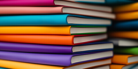 Poster - Stack of colorful books forming a rainbow gradient with white pages