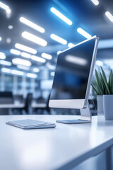 Poster - Modern desktop computer displaying blank screen in contemporary office setting