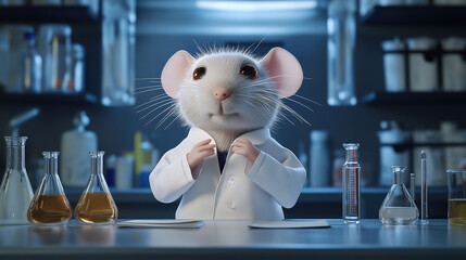 Aufkleber - Lab mouse wearing lab coat adjusting his collar in laboratory setting
