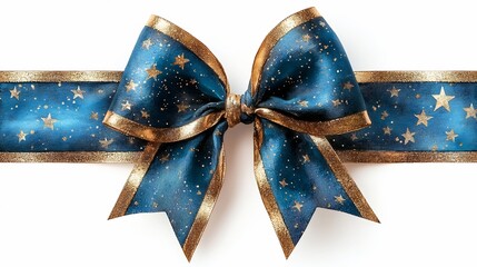 Poster - Elegant sparkling bow ribbon in a night sky galaxy cosmos backdrop with twinkling stars perfect for holiday season festive event