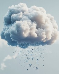 Wall Mural - A fluffy cloud releases a gentle rain. AI.