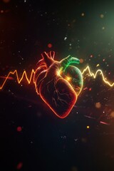 Wall Mural - Glowing heart with energy pulse. AI.