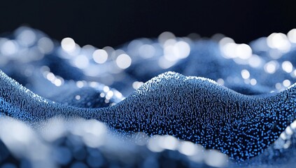 Poster - Abstract Blue Light Particle Waves Flow Dynamically Across Dark Background, Creating a Mesmerizing Visual Display of  Digital Art and Technology