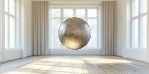 Wall Mural - Metal sphere in a bright room. AI.